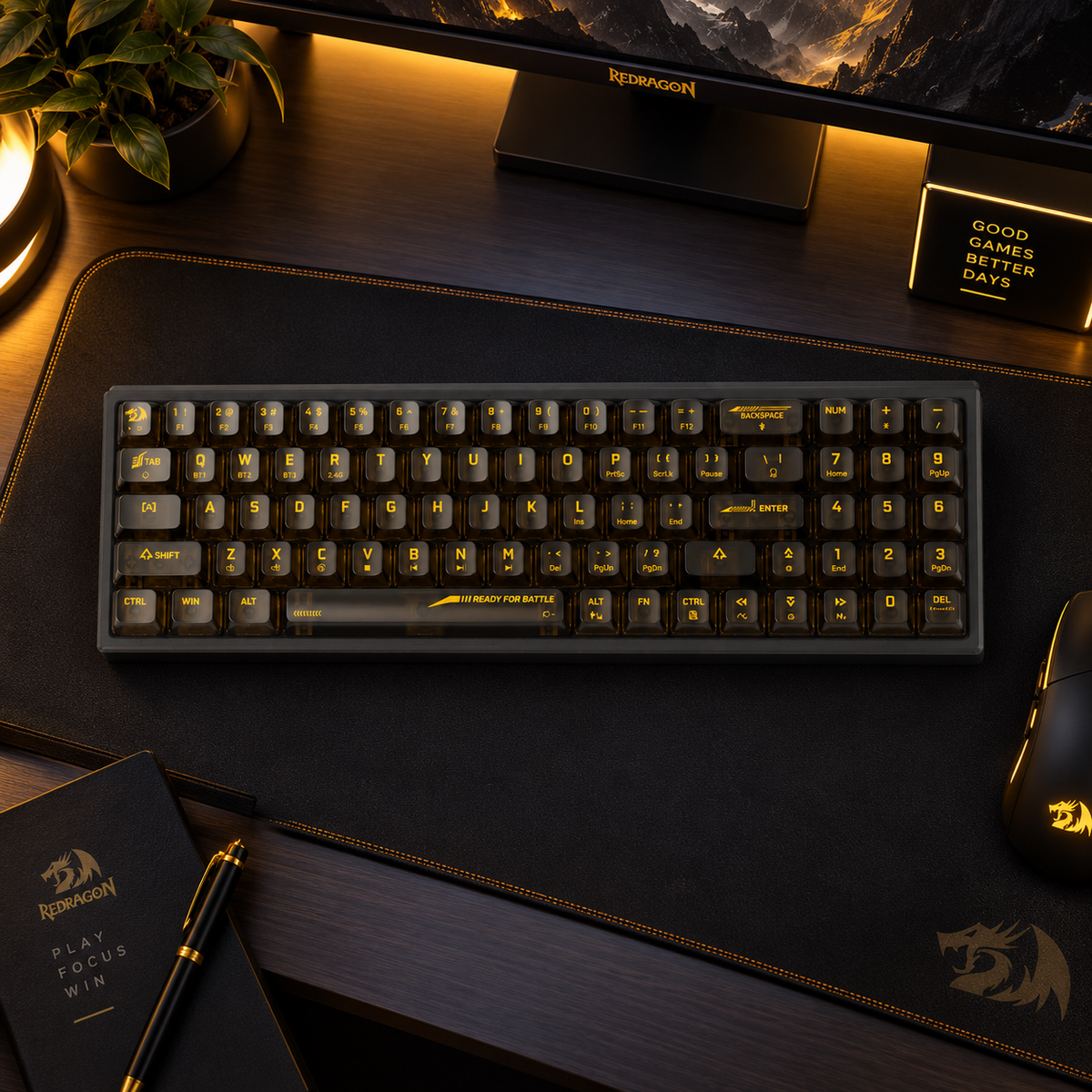 Redragon K628 PRO CTB 75% Transparent Wireless Mechanical Gaming Keyboard Black