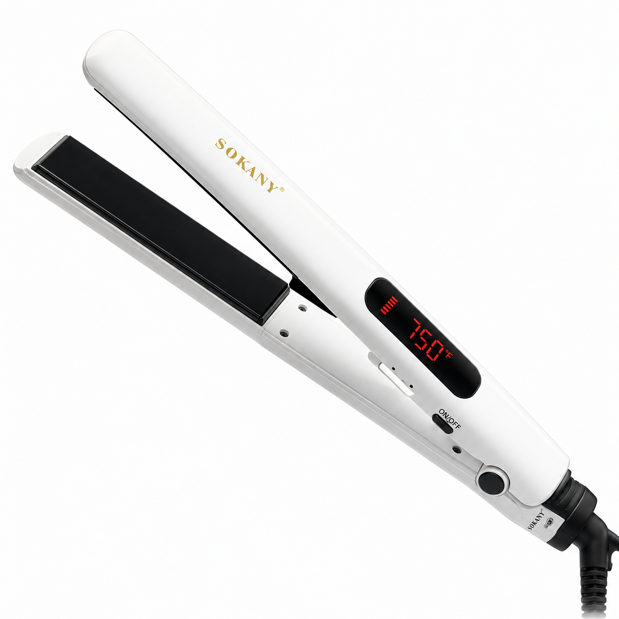 مكواة شعر Sokany سيراميك بتقنية Nano Silver حرارة 750F موديل HS-950A أبيض