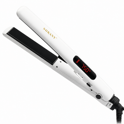 مكواة شعر Sokany سيراميك بتقنية Nano Silver حرارة 750F موديل HS-950A أبيض