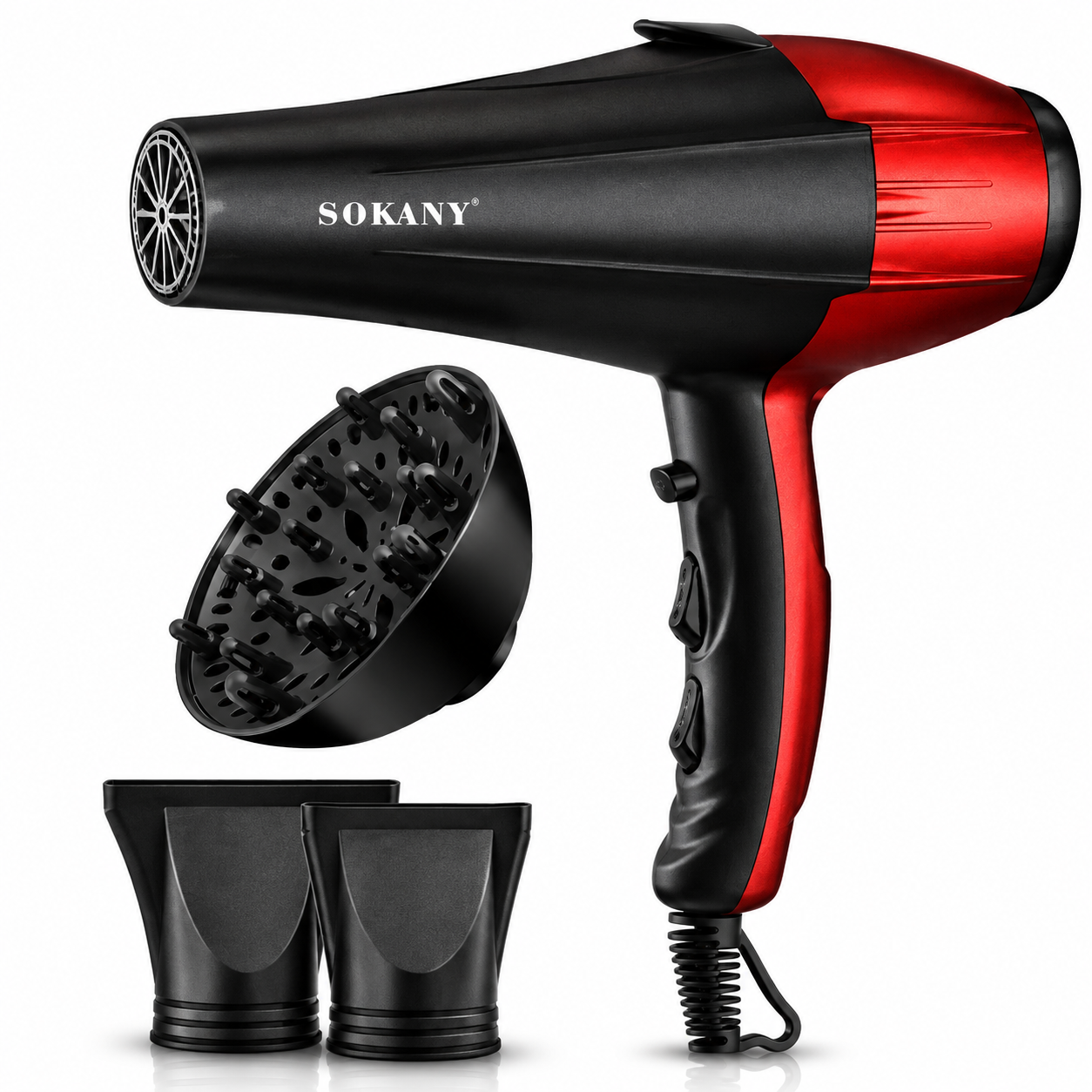 سشوار احترافي sokany SK-14010 قوة 2000W موتور قوي أسود أحمر
