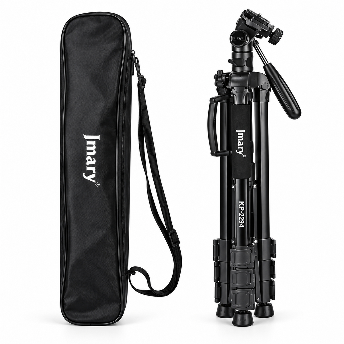 Multifunctional Professional Aluminum Tripod Stand KP-2294 with 3 Way Pan Head, Quick Release Plate & Carry Bag , Lightweight, Adjustable & Universal for DSLR, Mobile & Action Cameras - Black