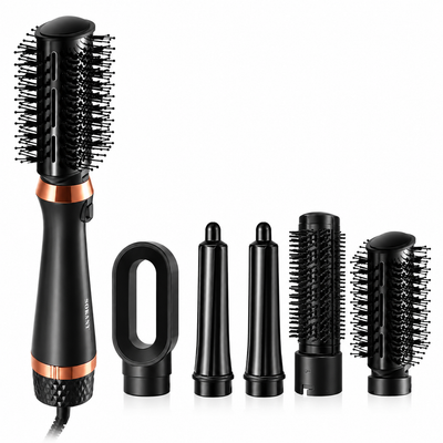 SK-15034N 5-in-1 Hair Dryer Brush – 1400W, 5 Interchangeable Styling Attachments, Drying, Curling, Straightening & Styli