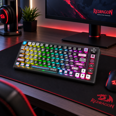 Redragon K732MC URANUS PRO 75% Aluminum Wireless Mechanical Gaming Keyboard Black