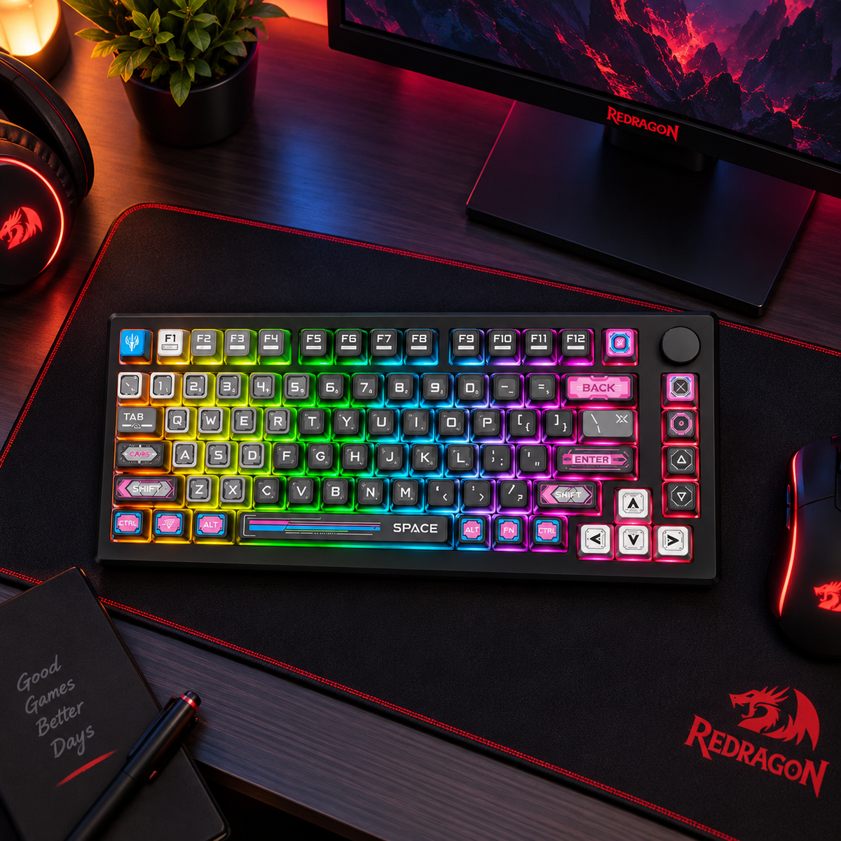 Redragon K732MC URANUS PRO 75% Aluminum Wireless Mechanical Gaming Keyboard Black
