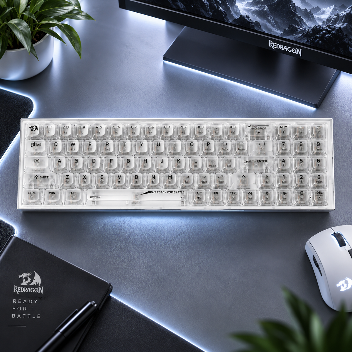 Redragon K628 PRO SE 75% Transparent Wireless Mechanical Gaming Keyboard White