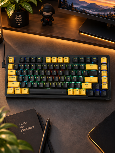 Redragon K649 YP Edition 75% Mechanical Gaming Keyboard Melt-Gold Switches Yellow and Black