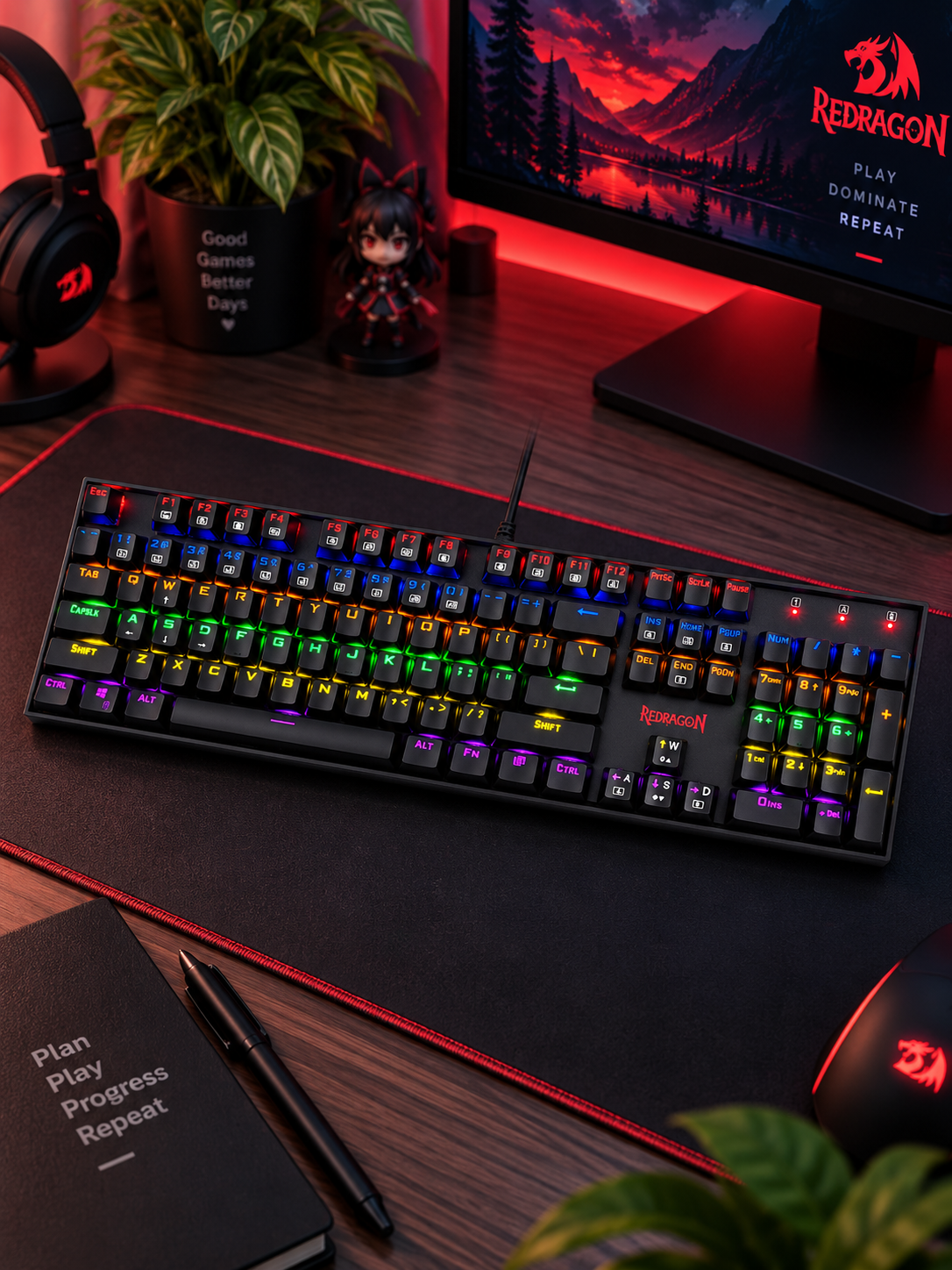 Redragon K551-KR VARV Mechanical Gaming Keyboard Red Switches 104-Key Black