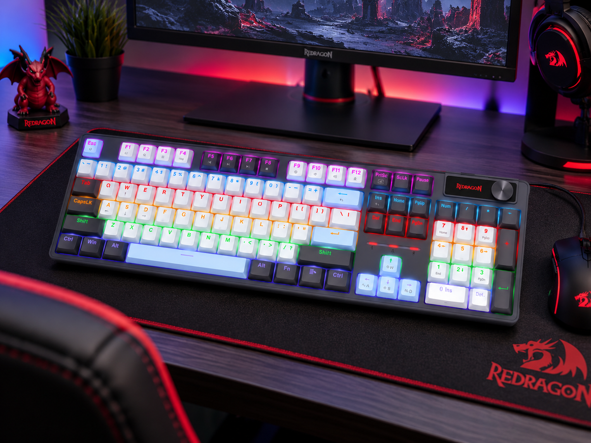 Redragon K718 Mechanical Gaming Keyboard Red Switches 104-Key Rainbow Black