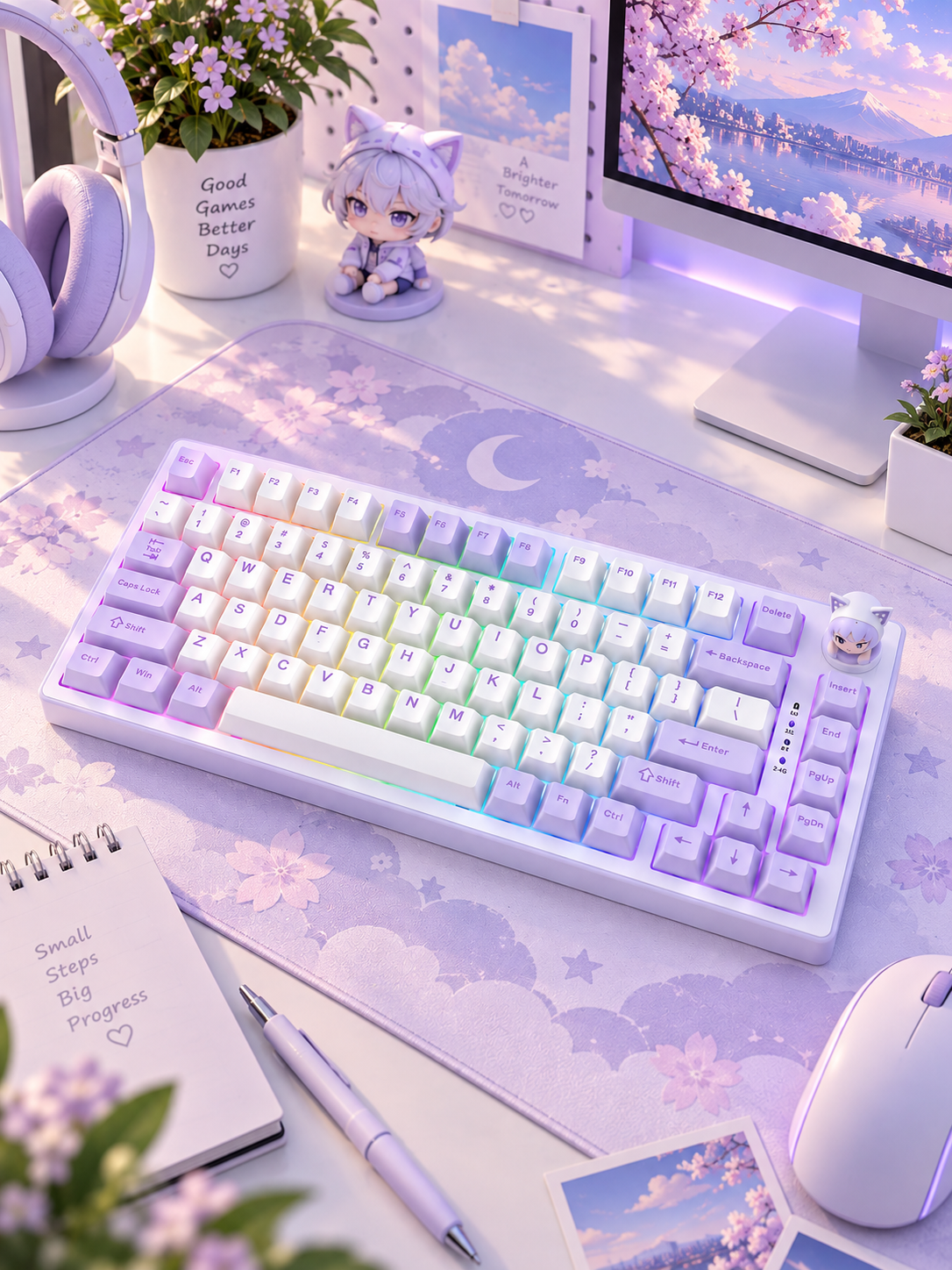 onikuma MT707 Tri-Mode RGB Mechanical Keyboard 81-Key Purple