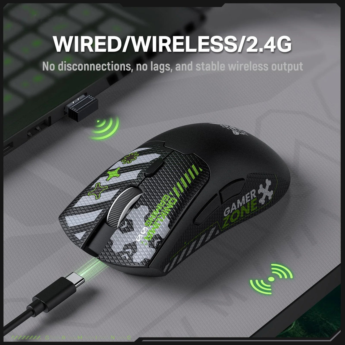 ONIKUMA DM01 Wireless Tri-Mode Gaming Mouse 12800 DPI 50H Battery Black