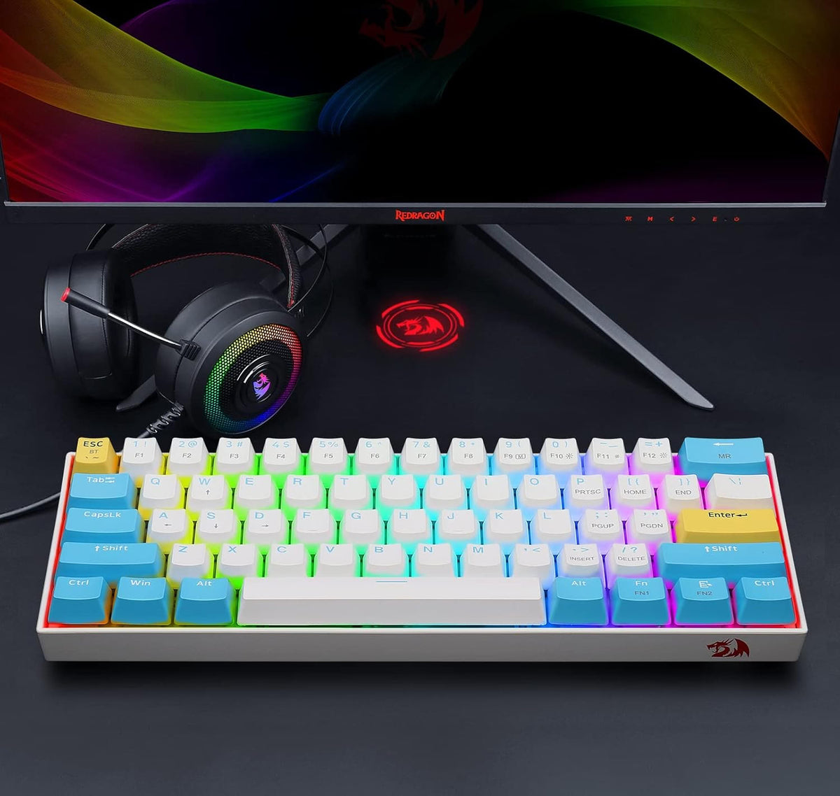 Redragon K530W RGB PRO 60% Wireless Mechanical Gaming Keyboard White and Blue