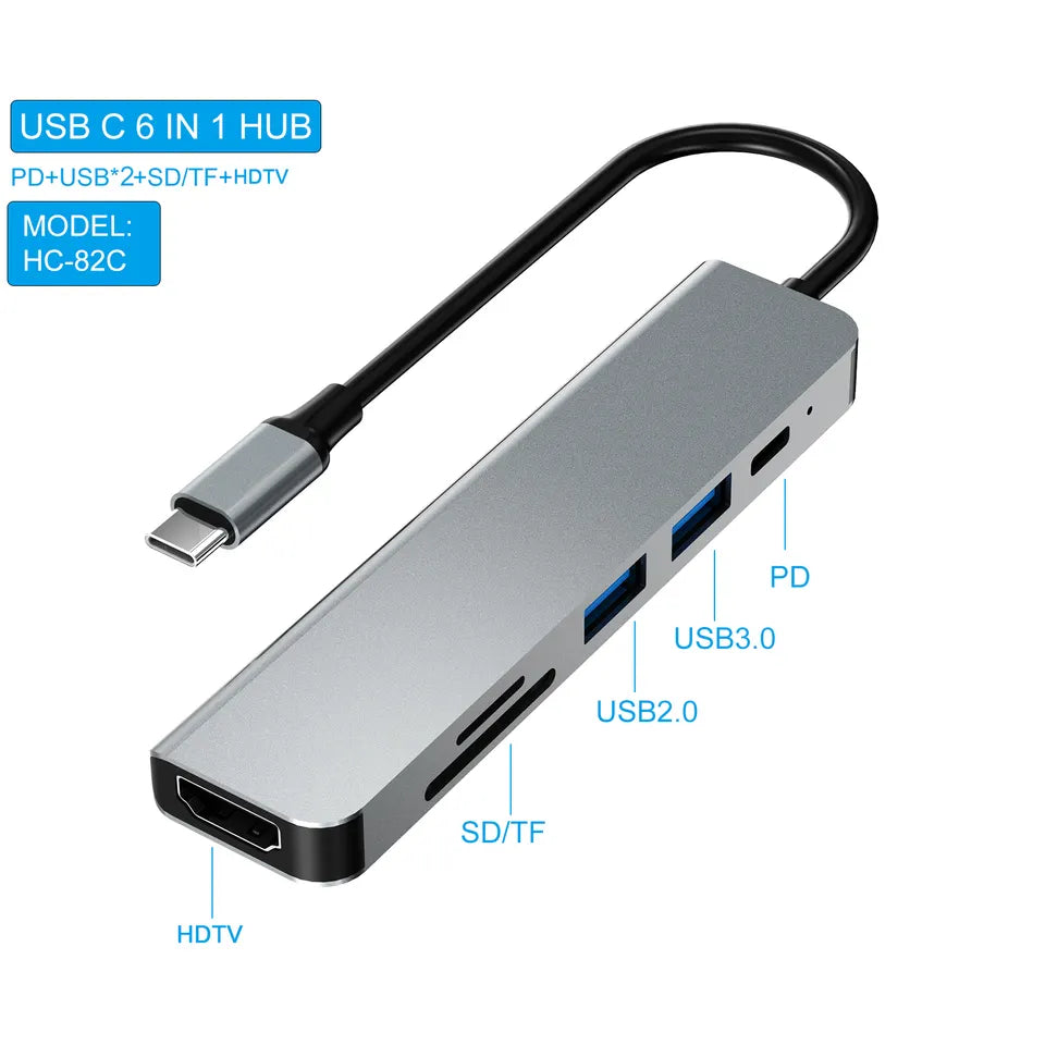 Airsky HC-82C 6 in 1 hub adapter usb3.0 card reader PD100W fast charging type-c usb-c hub for laptop