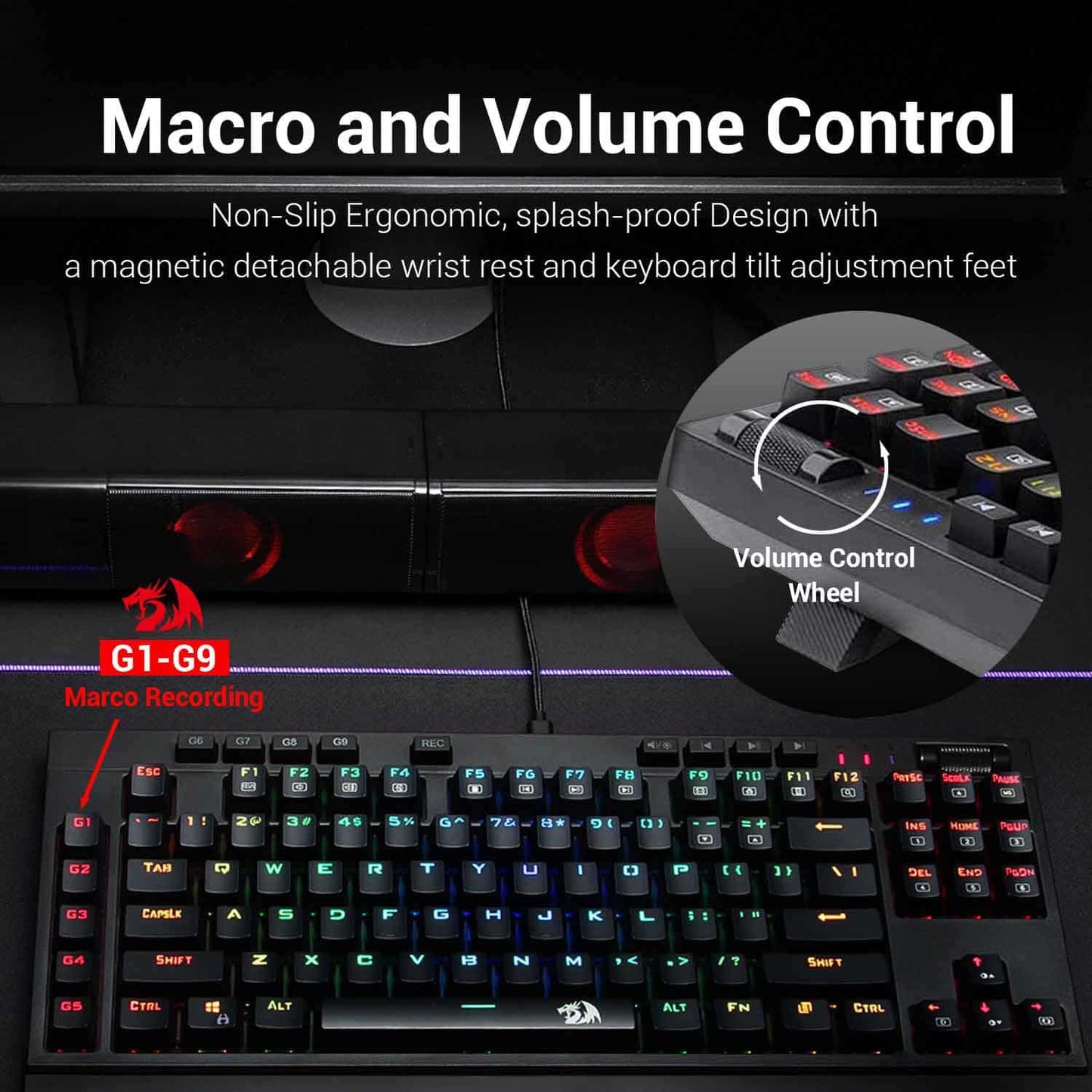 Redragon K588 Broadsword RGB Mechanical Gaming Keyboard, Blue Switches