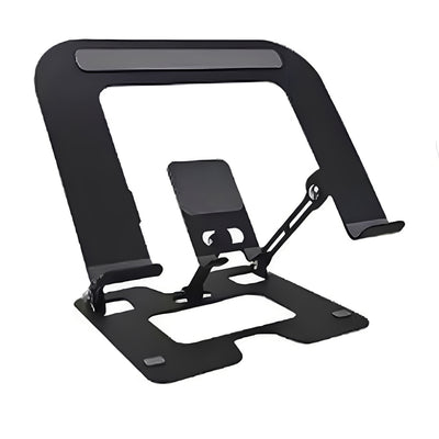 Foldable tablet & mobile stand with stylish metal design, 180° rotation, and ventilation to keep devices cool. Compact, portable, fits all mobiles, perfect for studying, working, or watching content anywhere.