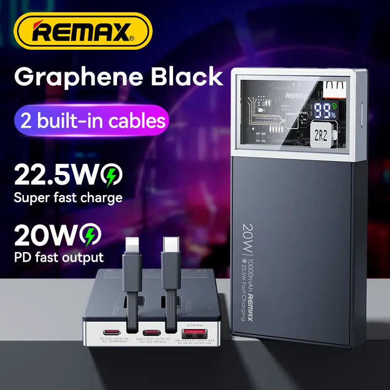 Remax RPP-507 20W+22.5W PD+QC Powerbank Fast Charging cables 10000 mah type.c cable & iphone cable