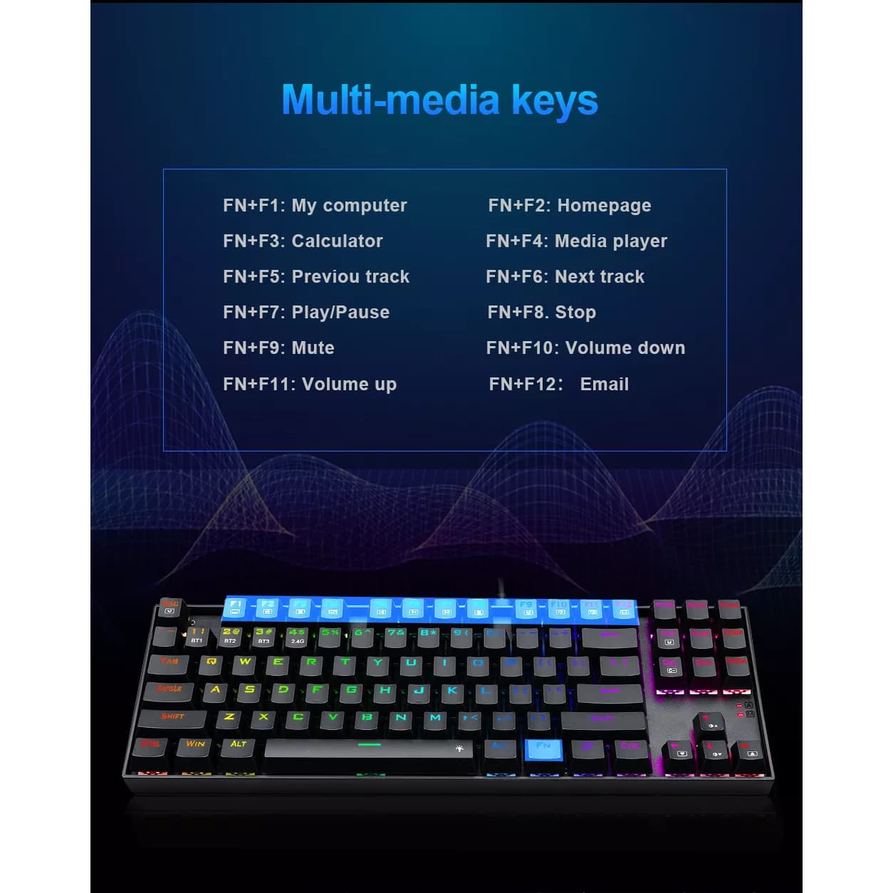 REDRAGON K552 KUMARA PRO RGB Wireless Gaming Mechanical Keyboard, Blue Switches (Black)