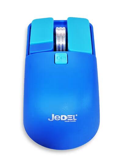 JeDEL Wireless 5D Optical Ergonomic Mouse , WD144 Dual Mode Connection 2.4GHz , 1600 DPI 400 mAH , Stable Operation , Cute and Comfortable Design , Colourfull and Varied , Plug and Play - Blue