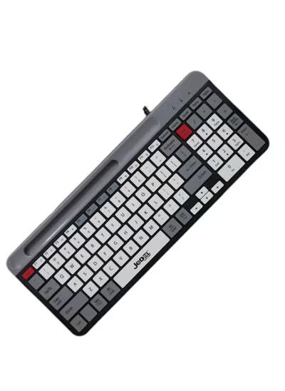 JeDEL Wired Slim Chocolate Office Keyboard With Mobilephone Holder K37 , for computer  with 100 Keys , cable USB Speed interface , adjustable height in to give comfort to the hand while working . It can be used at home, office and personal use.