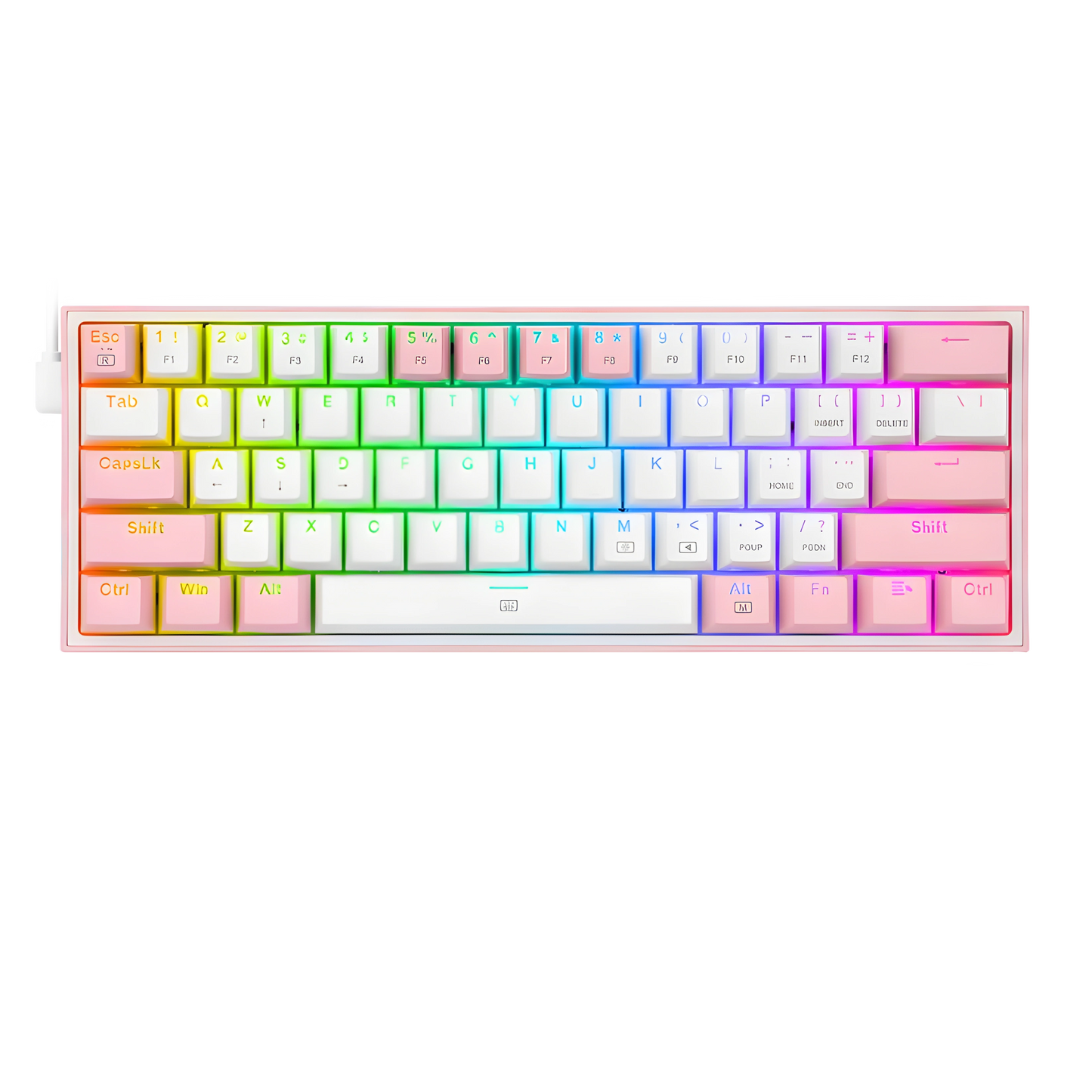 كيبورد جيمنج Redragon K617 Fizz ميكانيكال 60% أبيض ووردي