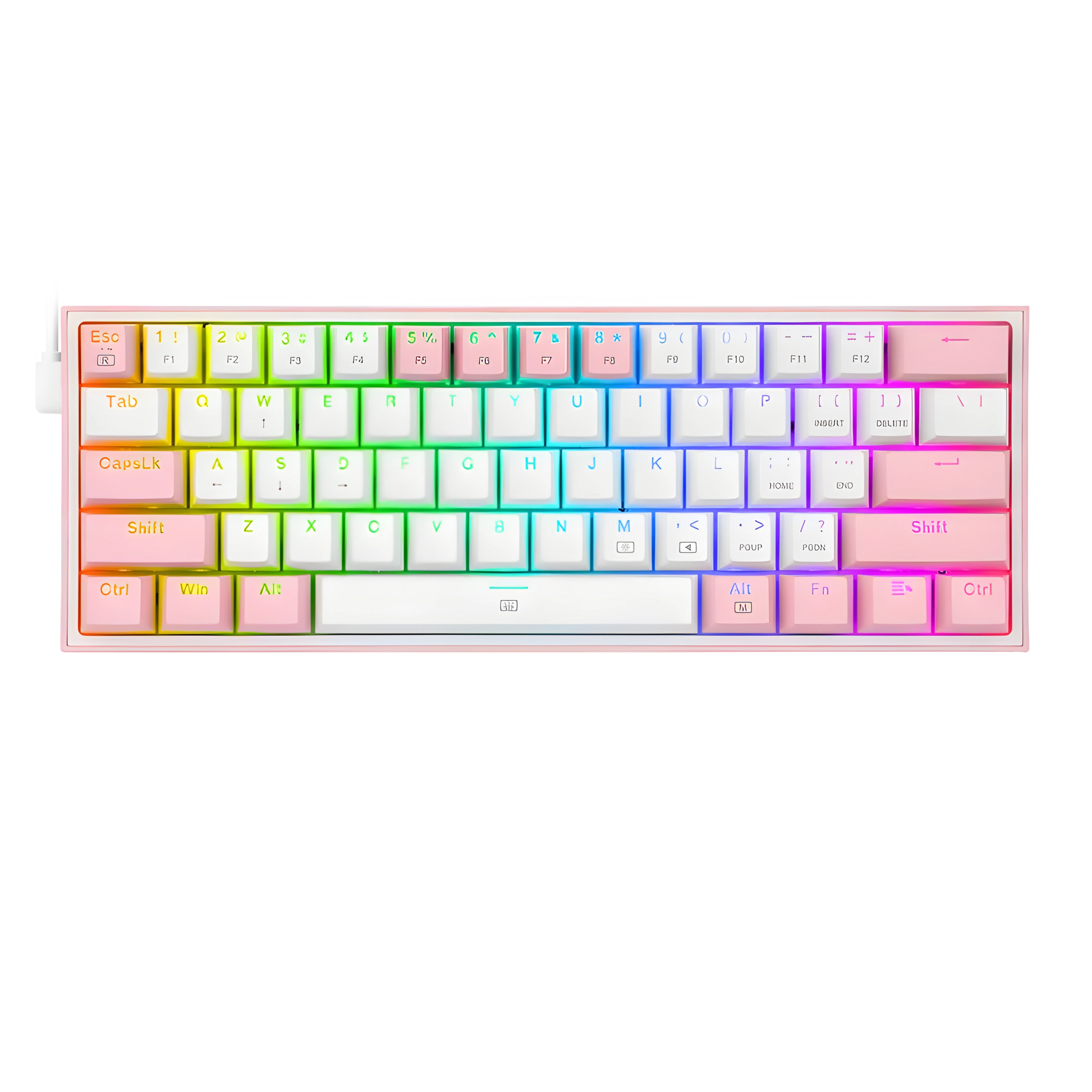 كيبورد جيمنج Redragon K617 Fizz ميكانيكال 60% أبيض ووردي