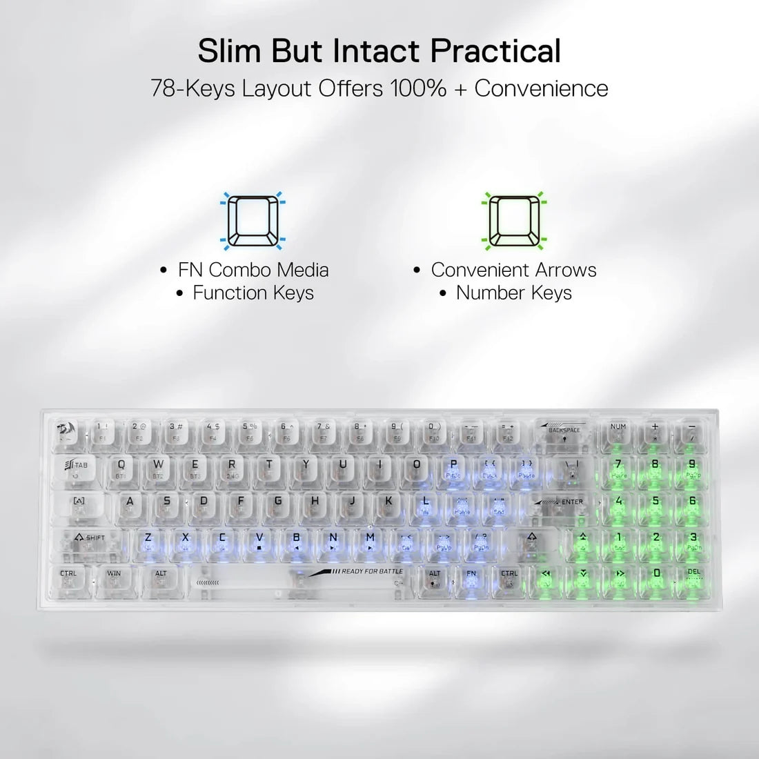 Redragon K628 PRO SE 75% Transparent Wireless Mechanical Gaming Keyboard White