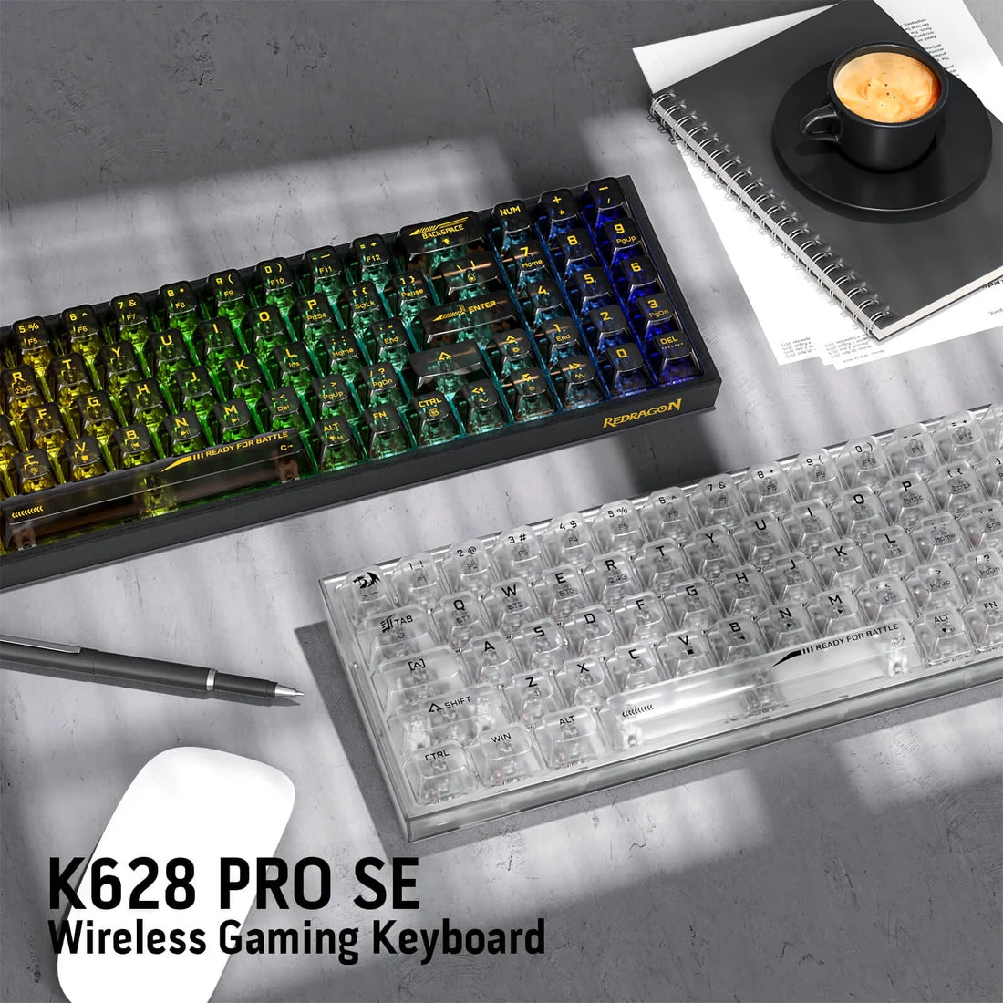 Redragon K628 PRO SE 75% Transparent Wireless Mechanical Gaming Keyboard White