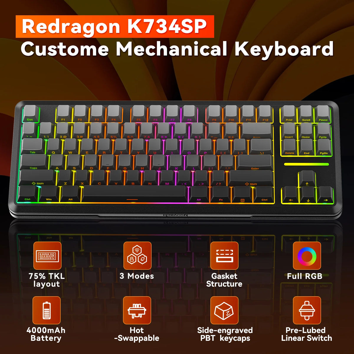 Redragon K734SP TKL Wireless Mechanical Gaming Keyboard RGB Black