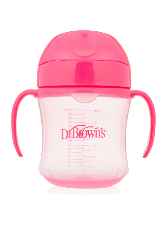 Dr. Brown’s 6 Oz/180 Ml Spill Proof Soft-Spout Transition Cup With Handles - Pink Deco (6M+), 1-Pack