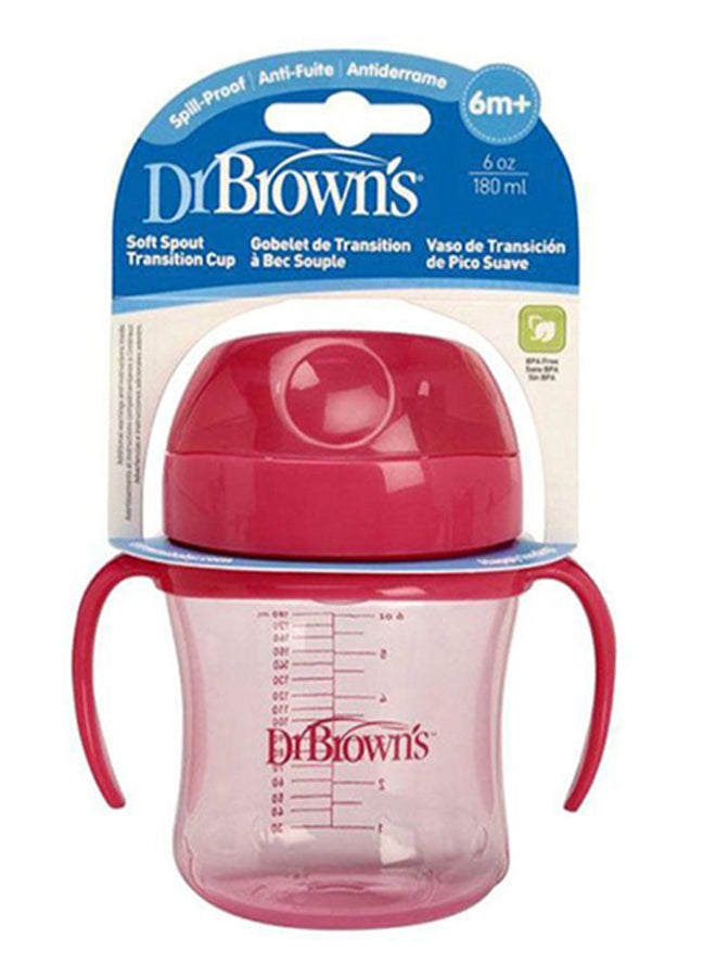 Dr. Brown’s 6 Oz/180 Ml Spill Proof Soft-Spout Transition Cup With Handles - Pink Deco (6M+), 1-Pack