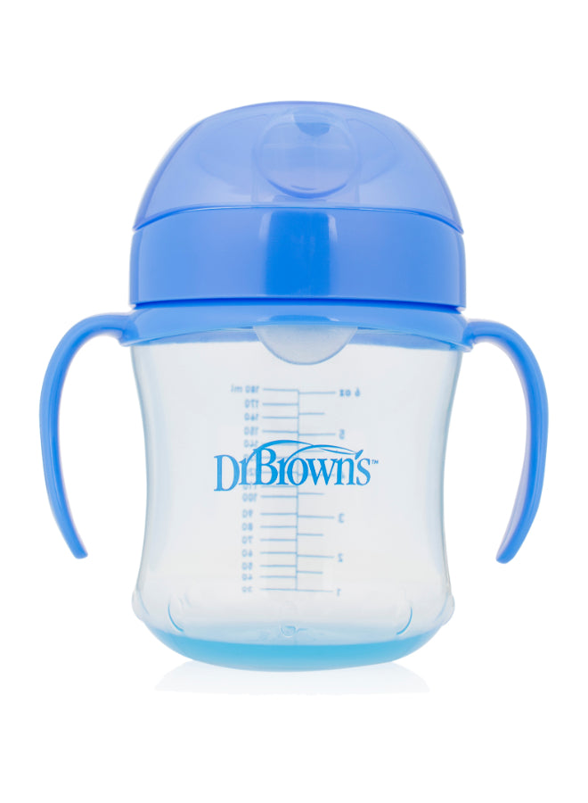 Dr. Brown’s 6 Oz/180 Ml Anti-Colic Soft-Spout Transition Cup With Handles - Blue Deco (6M+), 1-Pack