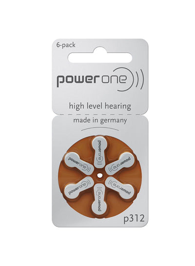 Power One Pack Of 6 High Level Hearing Aid Batteries P312 Brown