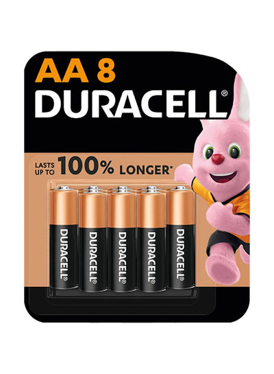 بطاريات Duracell AA قلوية 8 قطع خامة نايلون ملون