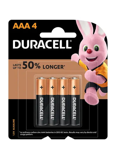 Duracell Type AAA Alkaline Batteries, pack of 4 Multicolour