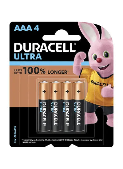 Duracell Ultra Type AAA Alkaline Batteries, pack of 4 Multicolour