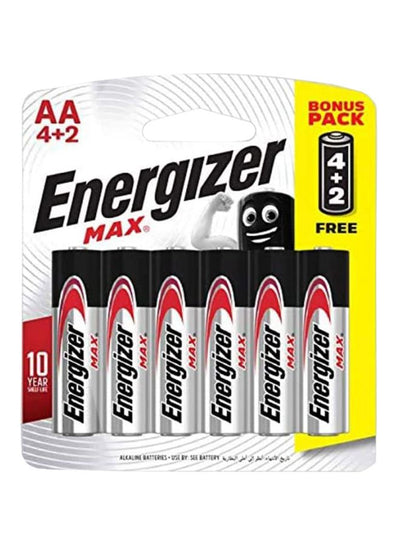 Energizer Pack Of 6 Max Batteries Silver/Black AA