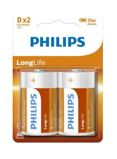 Philips 2-Piece LongLife D R20 Zinc Chloride Battery White/Red/Orange