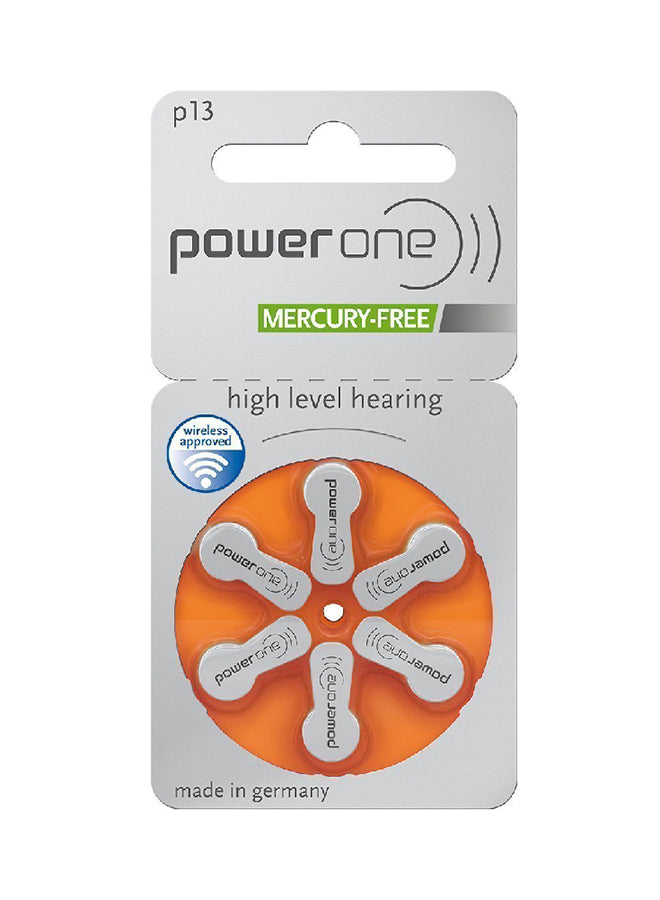 Power One  1.45V Hearing Aid Batteries - Pack Of 6 Pieces ( P13 Orange )