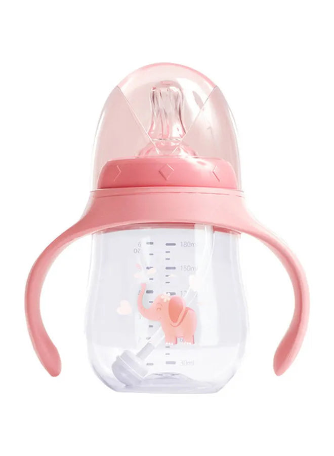 MileMelo Drop Resistant Baby Bottle, 180 ml - Pink/Clear