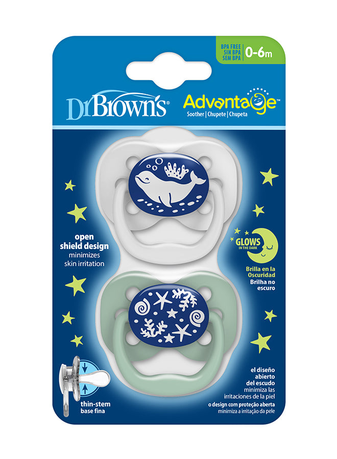 Dr. Brown’s Advantage Pacifier - Stage 1, Glow In The Dark, Blue, 2-Pack