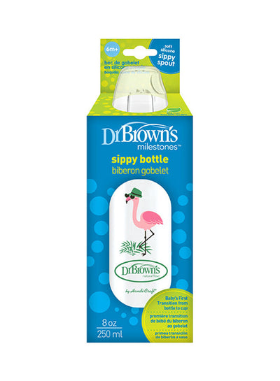 Dr. Brown’s 8 Oz/250 Ml Anti-Colic Pp Narrow Sippy Spout Bottle, Flamingo, 1-Pack