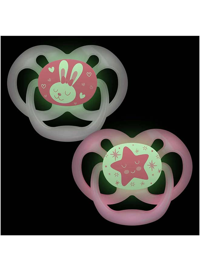 Advantage Pacifier - Stage 2, Glow In The Dark, Pink, 2-Pack
