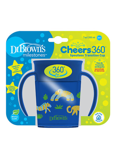 Dr. Brown’s Smooth Wall Cheers 360 Cup With Handles, Anti-Colic 7 Oz/200 Ml, Blue Deco (6M+), 1-Pack