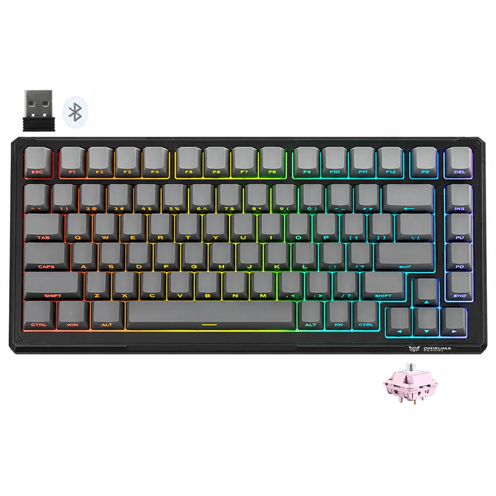 onikuma G83 Tri-Mode RGB Mechanical Gaming Keyboard 75% Hot-Swappable Black Gray