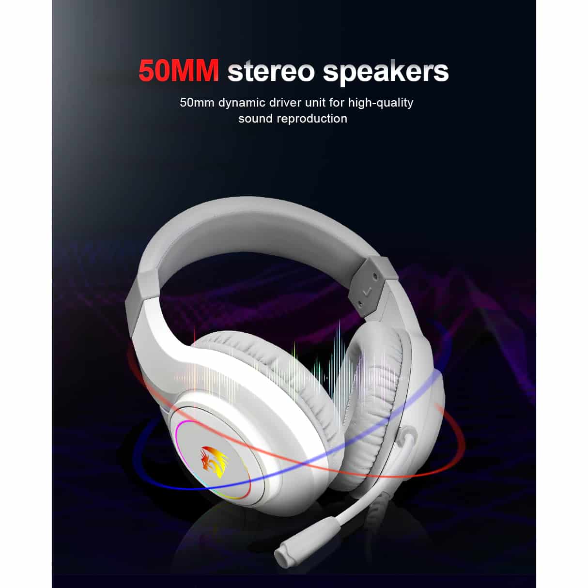 Redragon H260 HYLAS RGB Gaming Headset, Stereo (White)