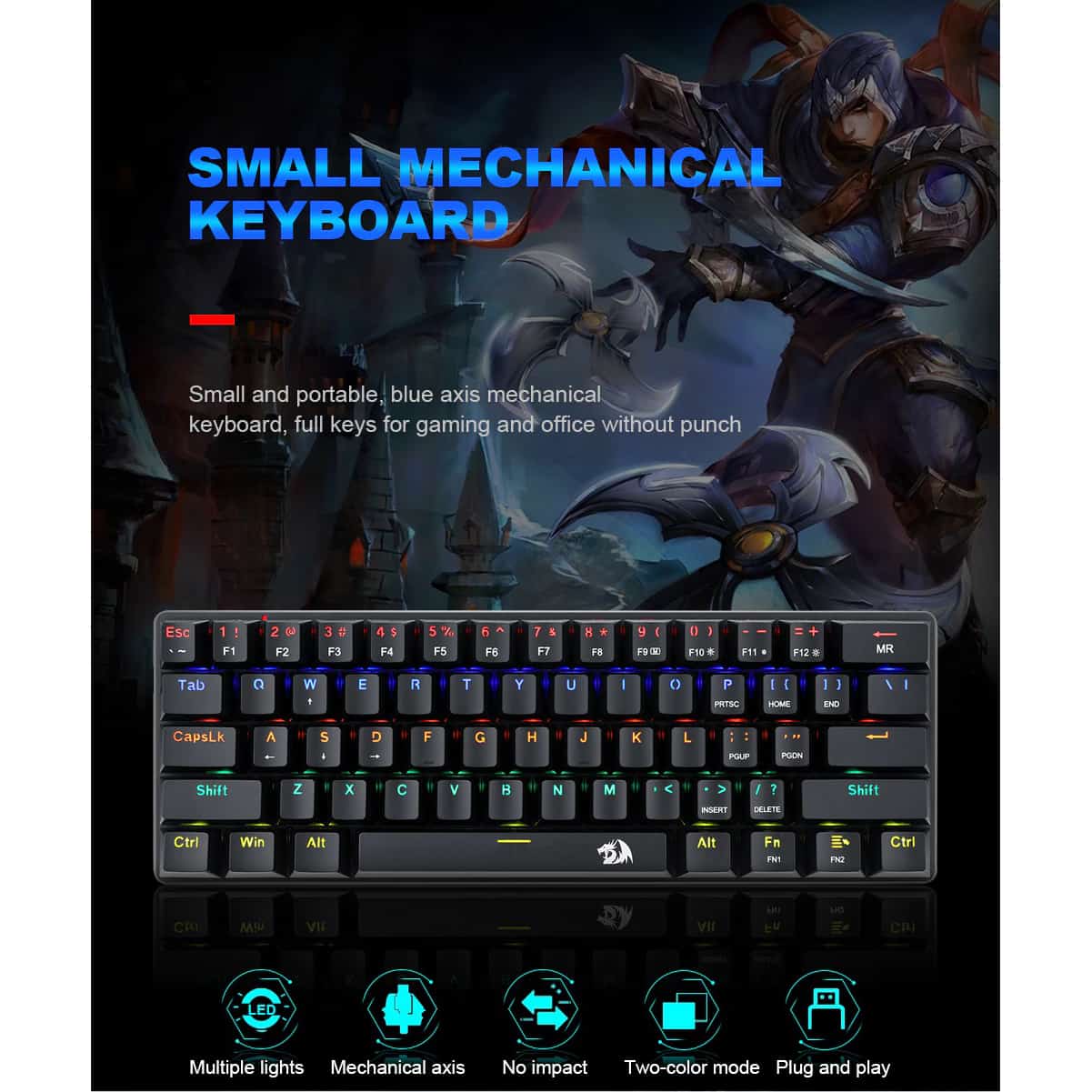 REDRAGON K613 JAX Gaming Mechanical Keyboard Wired, Brown Switch (Black)