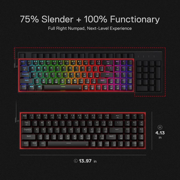 REDRAGON K628 Pollux 75% RGB Gaming Mechanical Keyboard Wired, RED Switch | Black