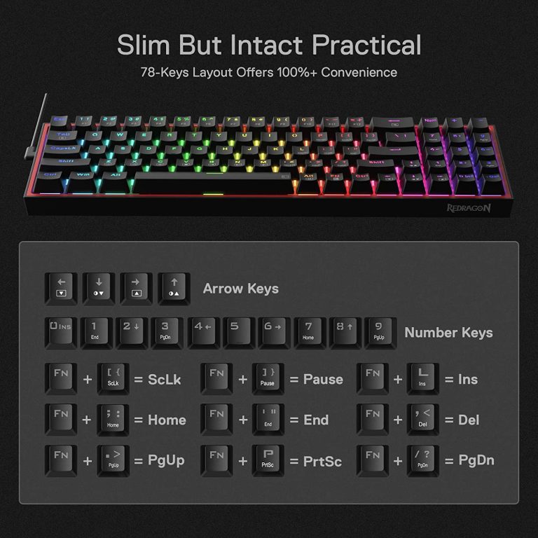 REDRAGON K628 Pollux 75% RGB Gaming Mechanical Keyboard Wired, RED Switch | Black
