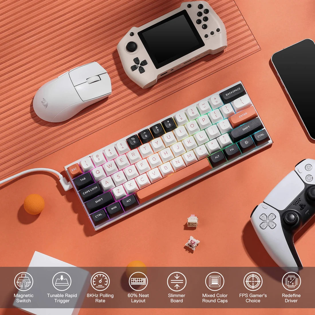 Redragon K683WBO FIDD Edition Magnetic 60% Gaming Keyboard 8K Polling Multicolour