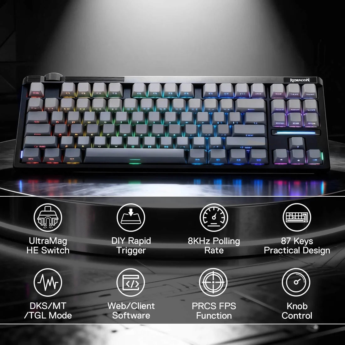 Redragon K729-M OTIIM Magnetic 87-Key Gaming Keyboard 8K Polling Multicolour