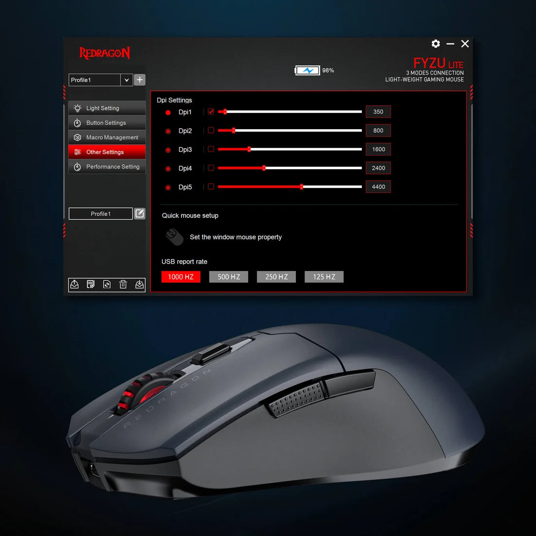 Redragon M995GB-LIT Pro Wireless Gaming Mouse 10000 DPI PAW3395 Grey
